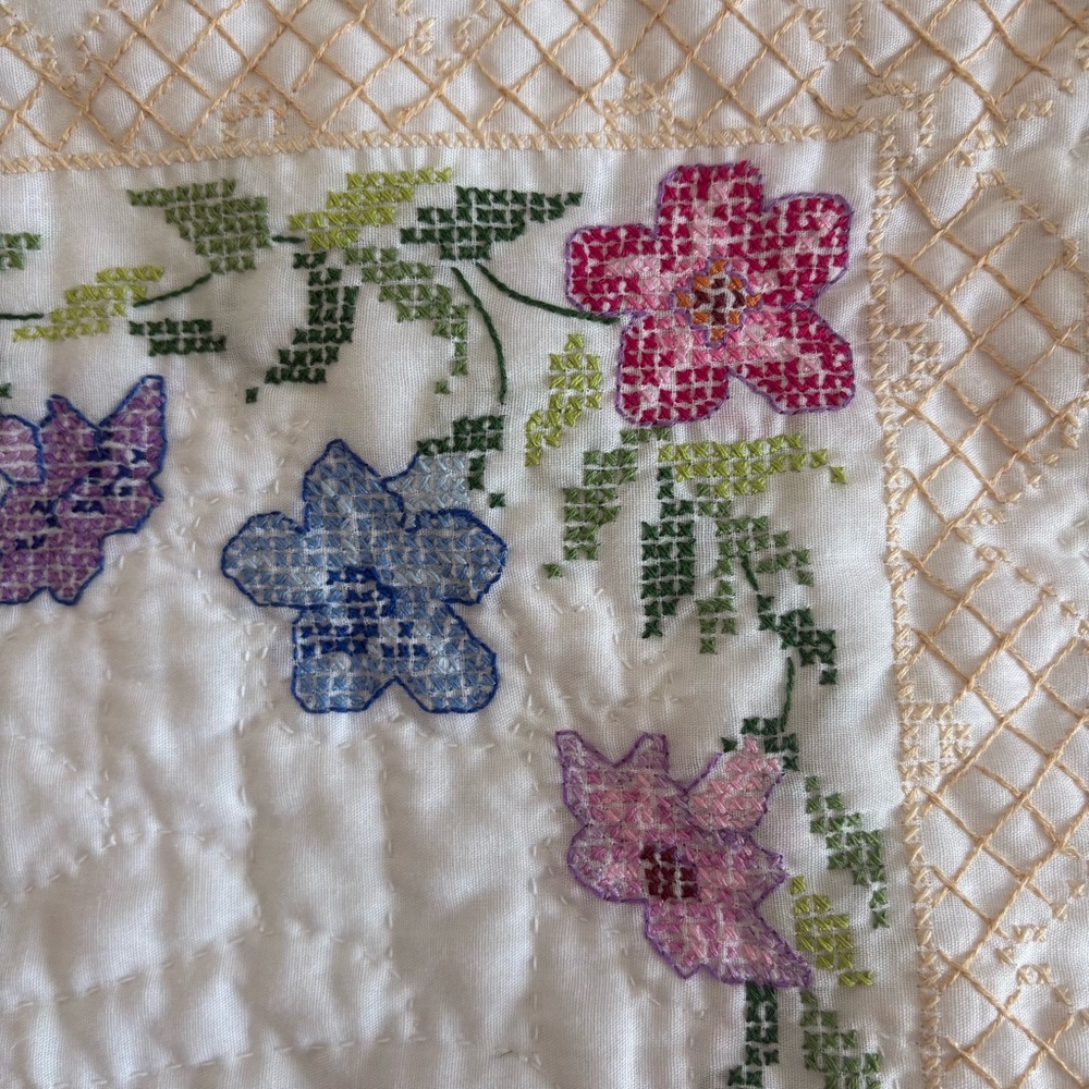 Handmade Quilted Cross Stitch Embroidered Butterfly & Floral Cotton Pillow Sham - Picture 6 of 15